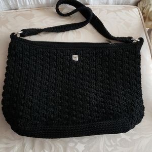 Black crochet lined shoulder bag, 2 pockets inside purse
